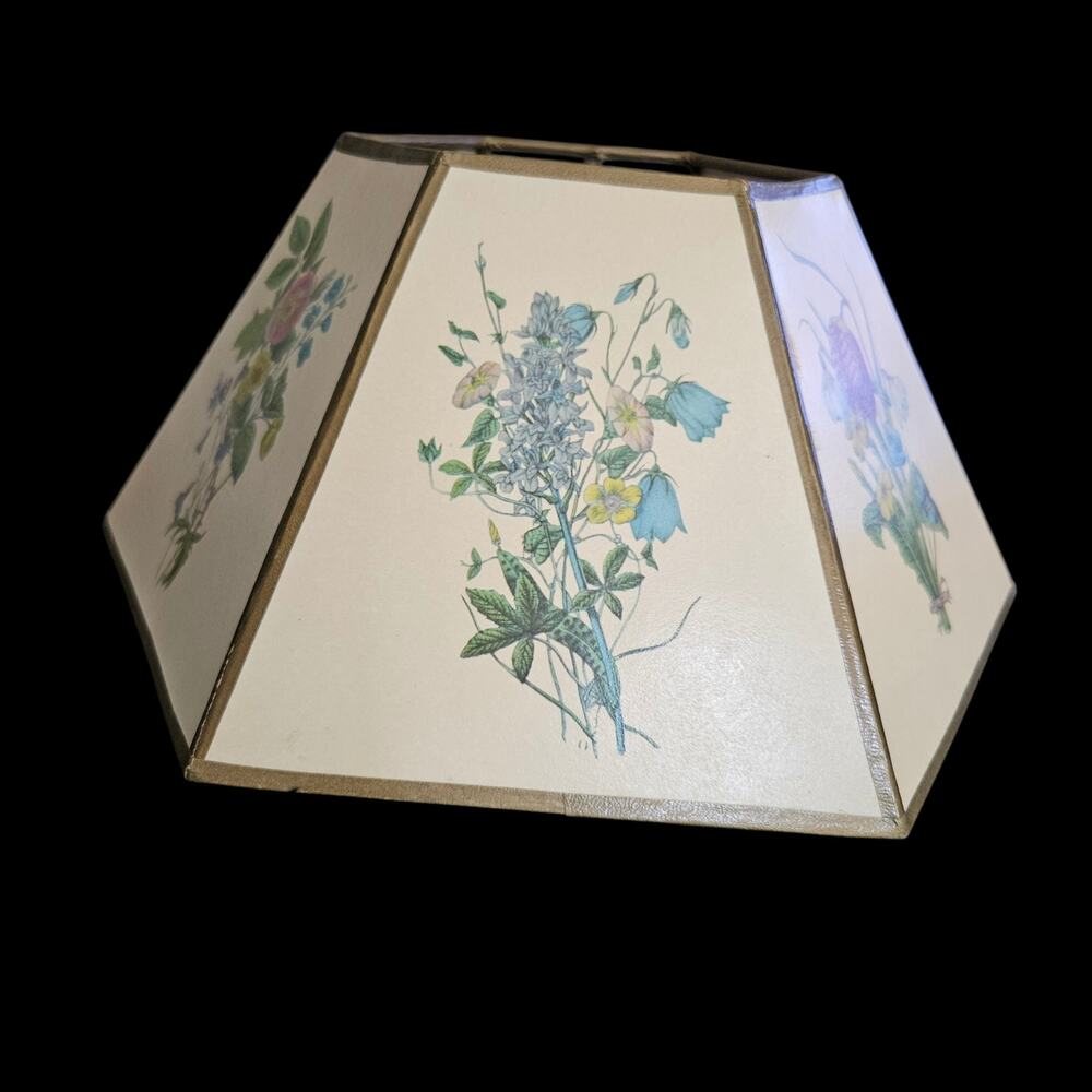 Vintage Hexagon Botanical Floral Lamp Shade Fabric Covered 12" Cream Cottage cor